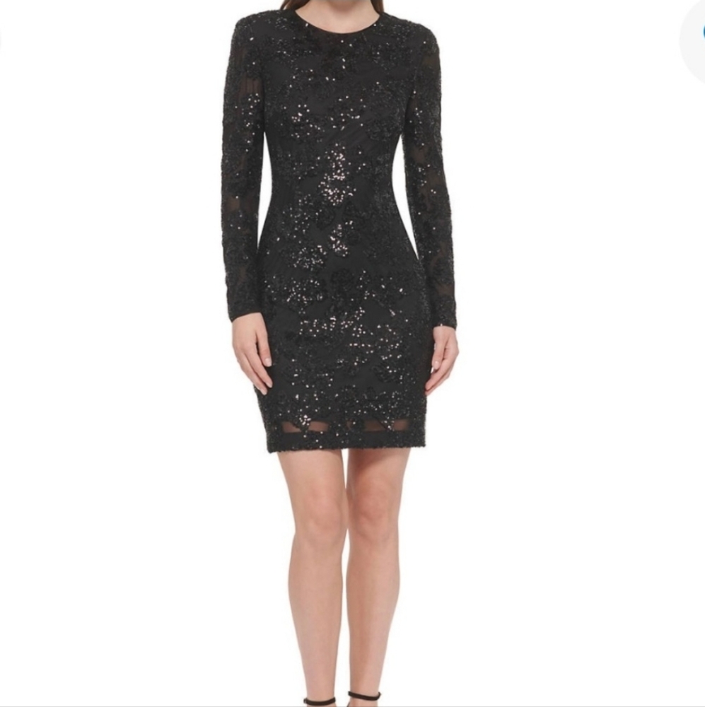 Eliza J. Black Sequin Long Sleeve Fitted Dress - Picture 3 of 9